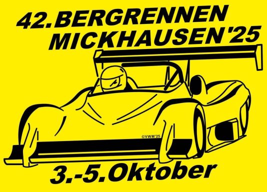 Rennwagen-Illustration für das 42. Bergrennen in Mickhausen vom 3. bis 5. Oktober.